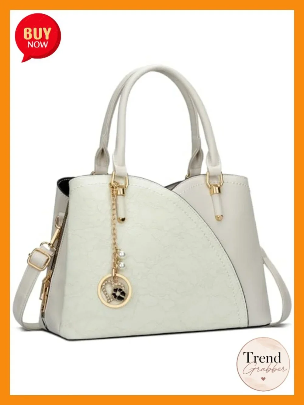 Triple Compartment Satchel Shoulder Bag with Adjustable Strap Faux Leather